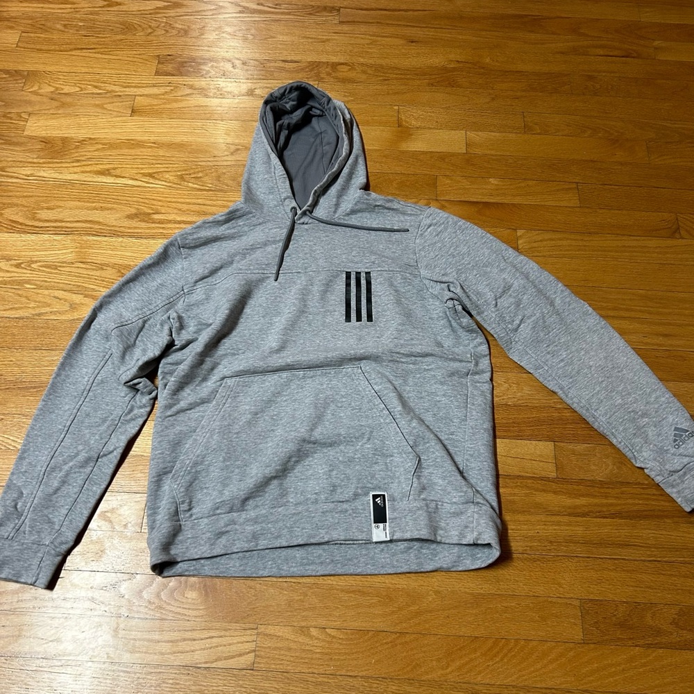 Adidas Gray Hoodie with Black Stripes